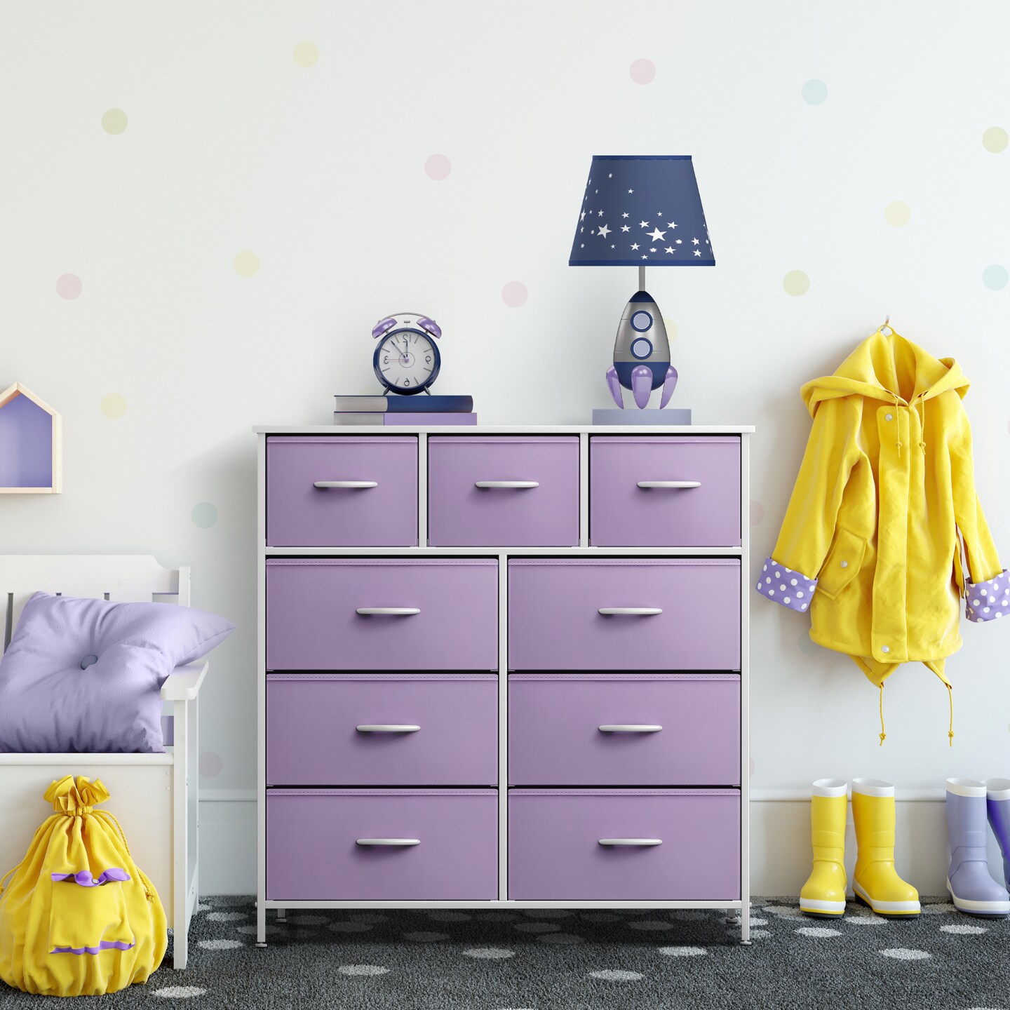 Sorbus Dresser with 9 Drawers - Furniture Storage Chest Tower Unit for Bedroom, Closet, etc - Steel Frame, Wood Top, Fabric Bins