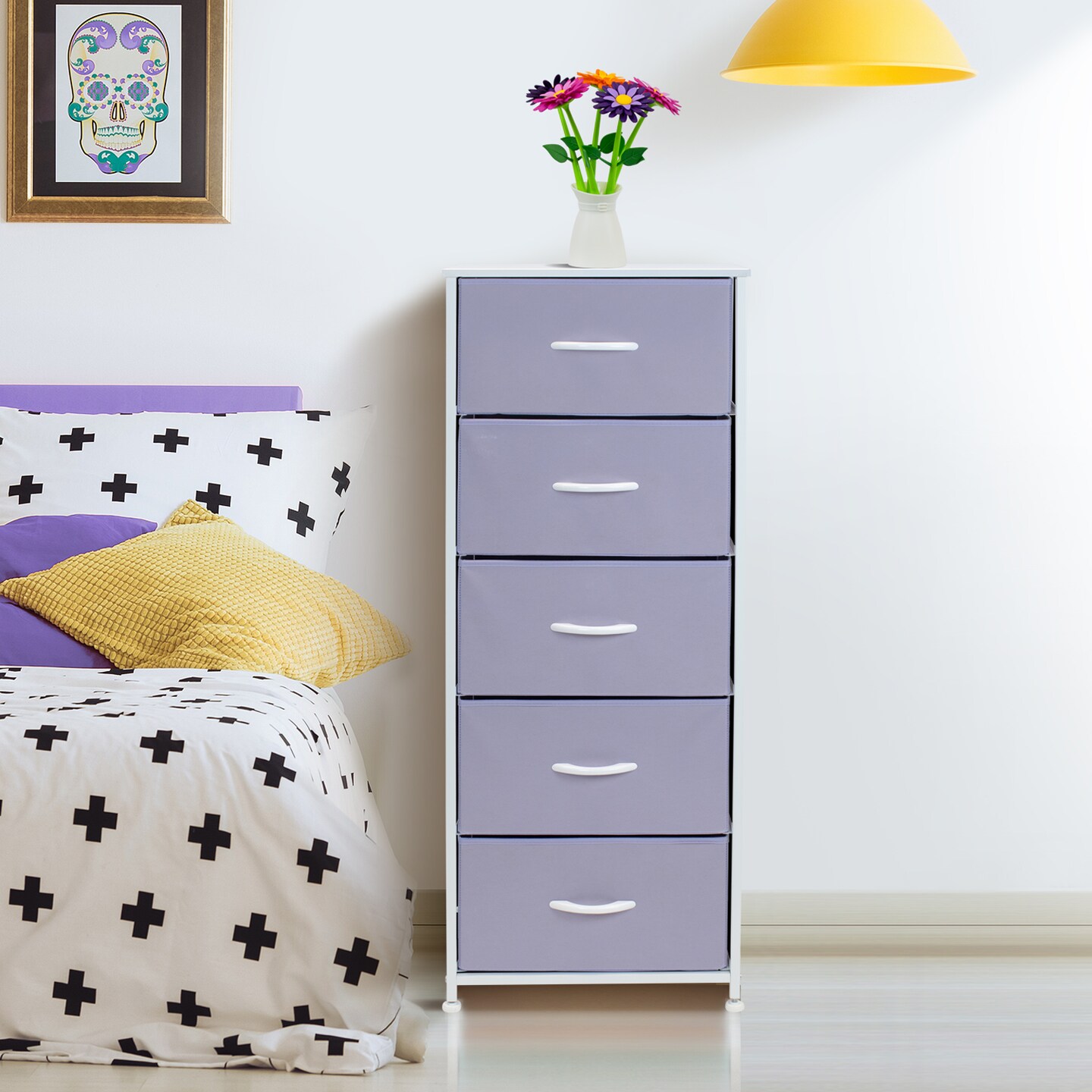 Sorbus Narrow 5 Drawers Nightstand with Steel Frame, Wood Top, Easy Pull Fabric Bins for Home, Bedroom, Office & Dorm