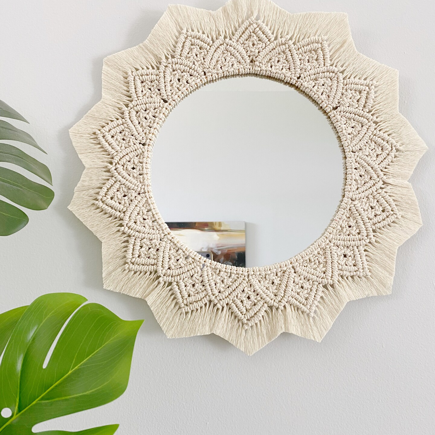 Macrame mirror 19''-21'', Elegant Macrame Wall Hanging Mirror for ...