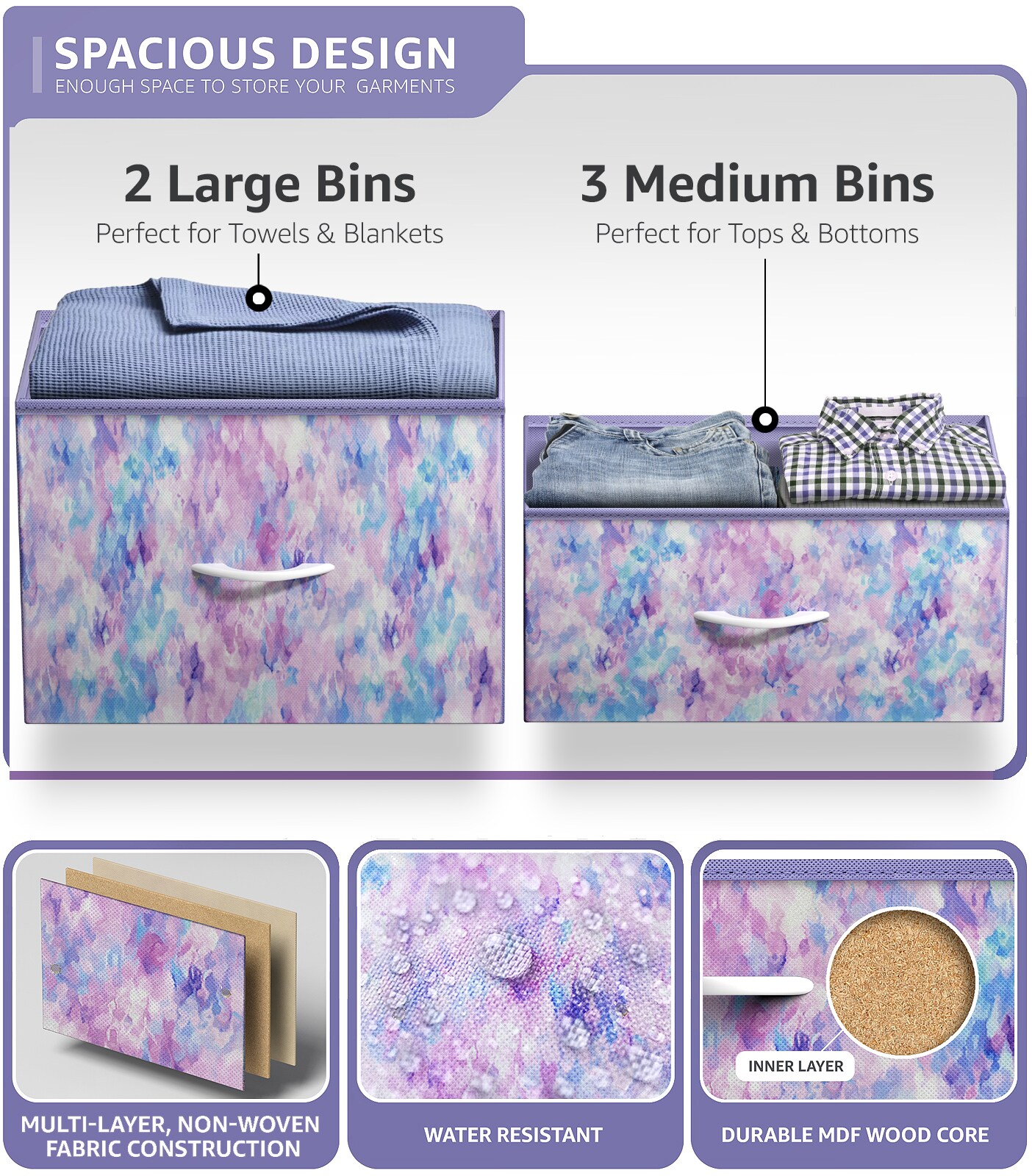 Sorbus Dresser with 5 Drawers - Storage Chest Organizer with Steel Frame, Wood Top, Handles, Fabric Bins