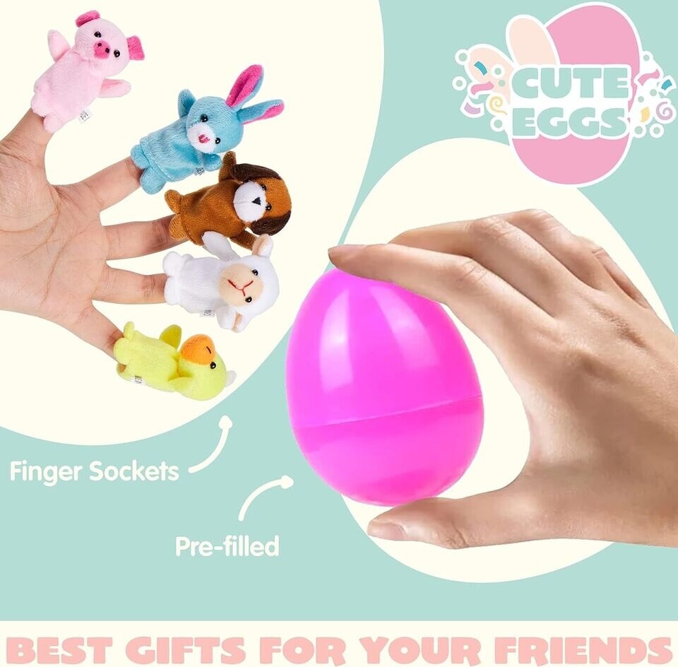 36 Pcs Pre-Filled Easter Eggs with Animal Finger Puppets for Toddlers and Kids
