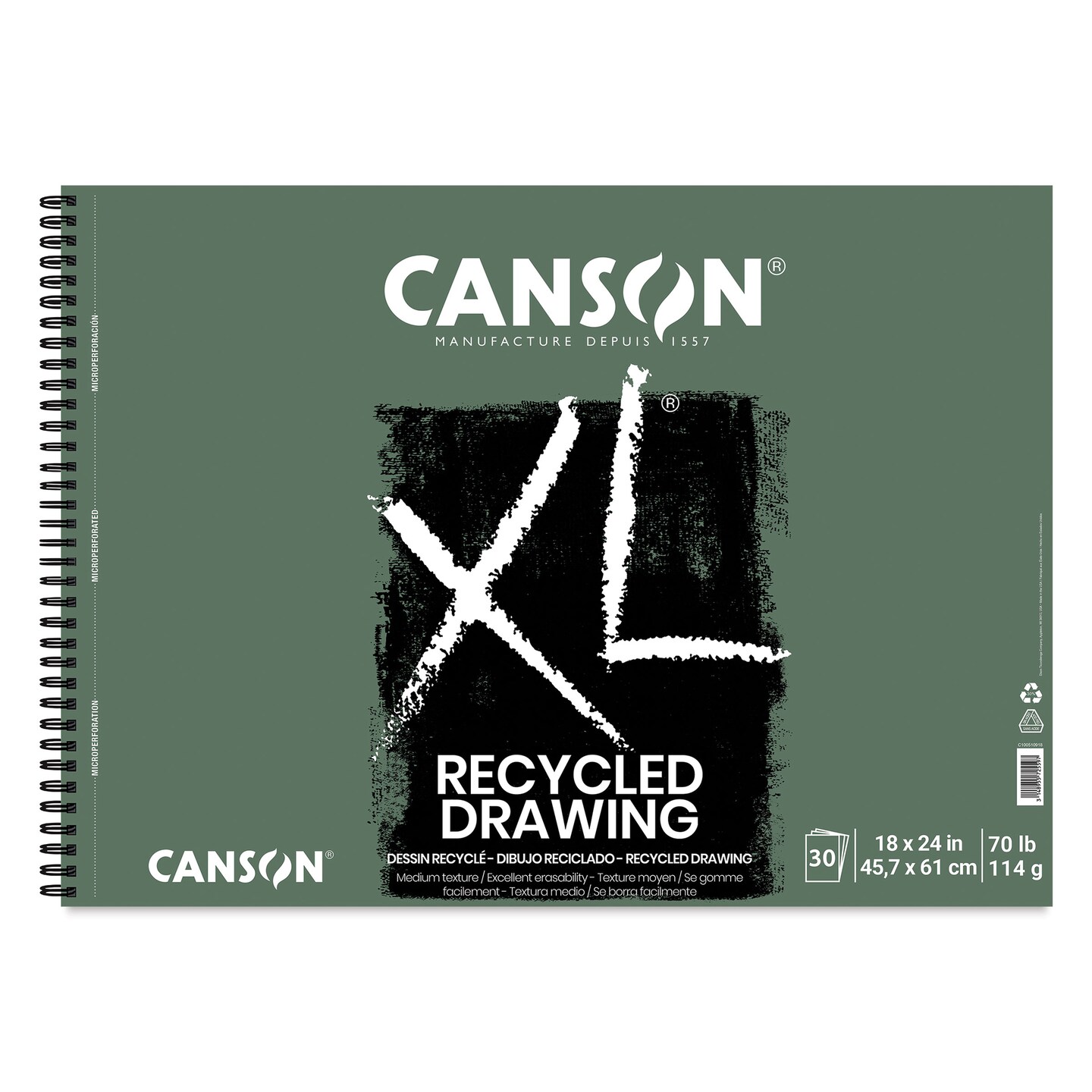 Canson XL Recycled Drawing Pad - 18&#x22; x 24&#x22;, Wirebound Side, 30 Sheets