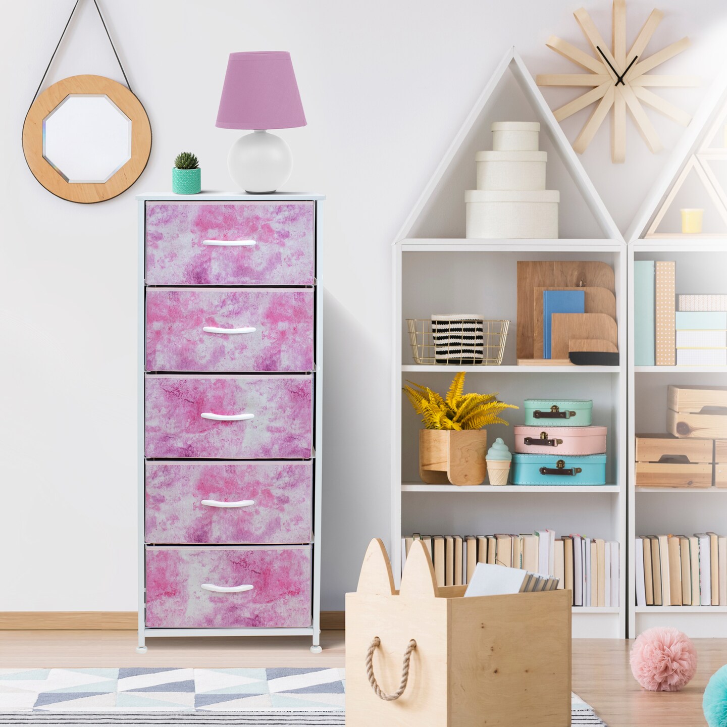 Sorbus Narrow 5 Drawers Nightstand with Steel Frame, Wood Top, Easy Pull Fabric Bins for Home, Bedroom, Office & Dorm
