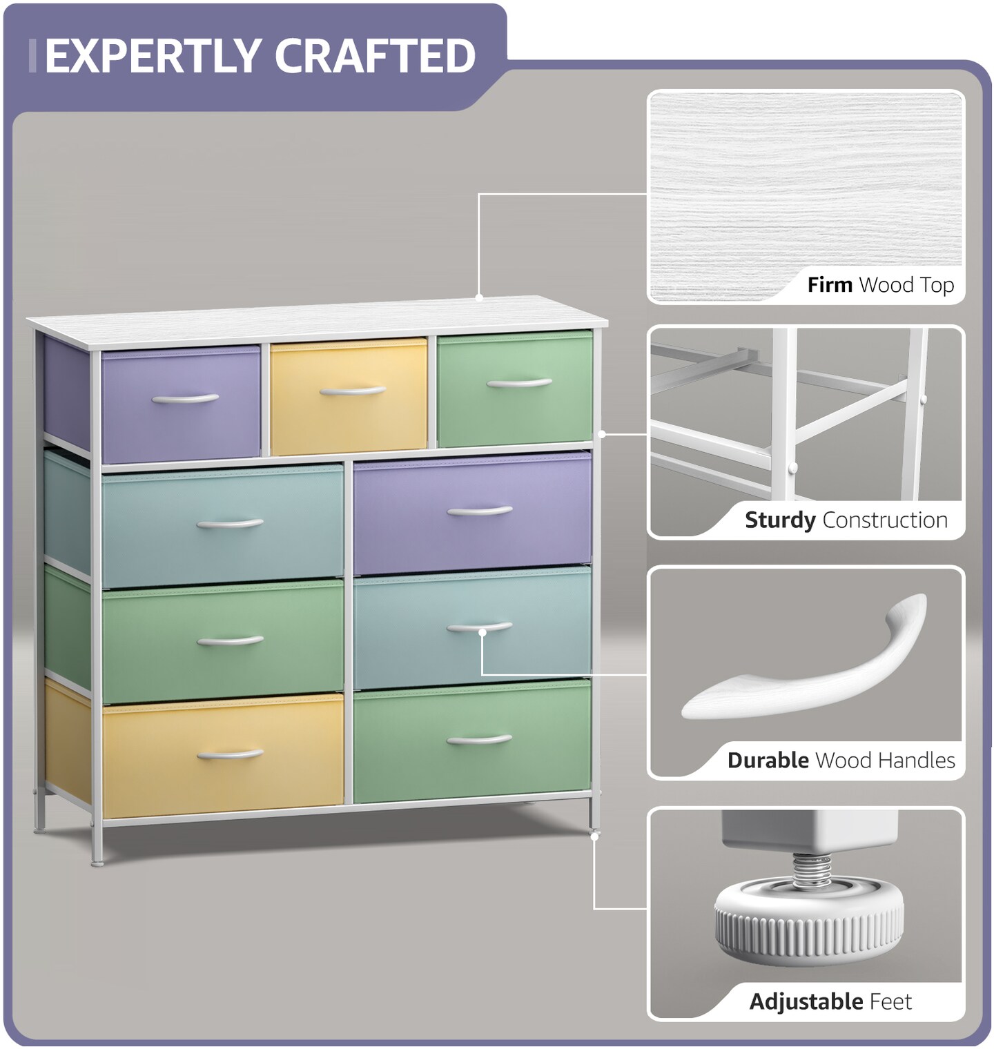 Sorbus Dresser with 9 Drawers - Furniture Storage Chest Tower Unit for Bedroom, Closet, etc - Steel Frame, Wood Top, Fabric Bins