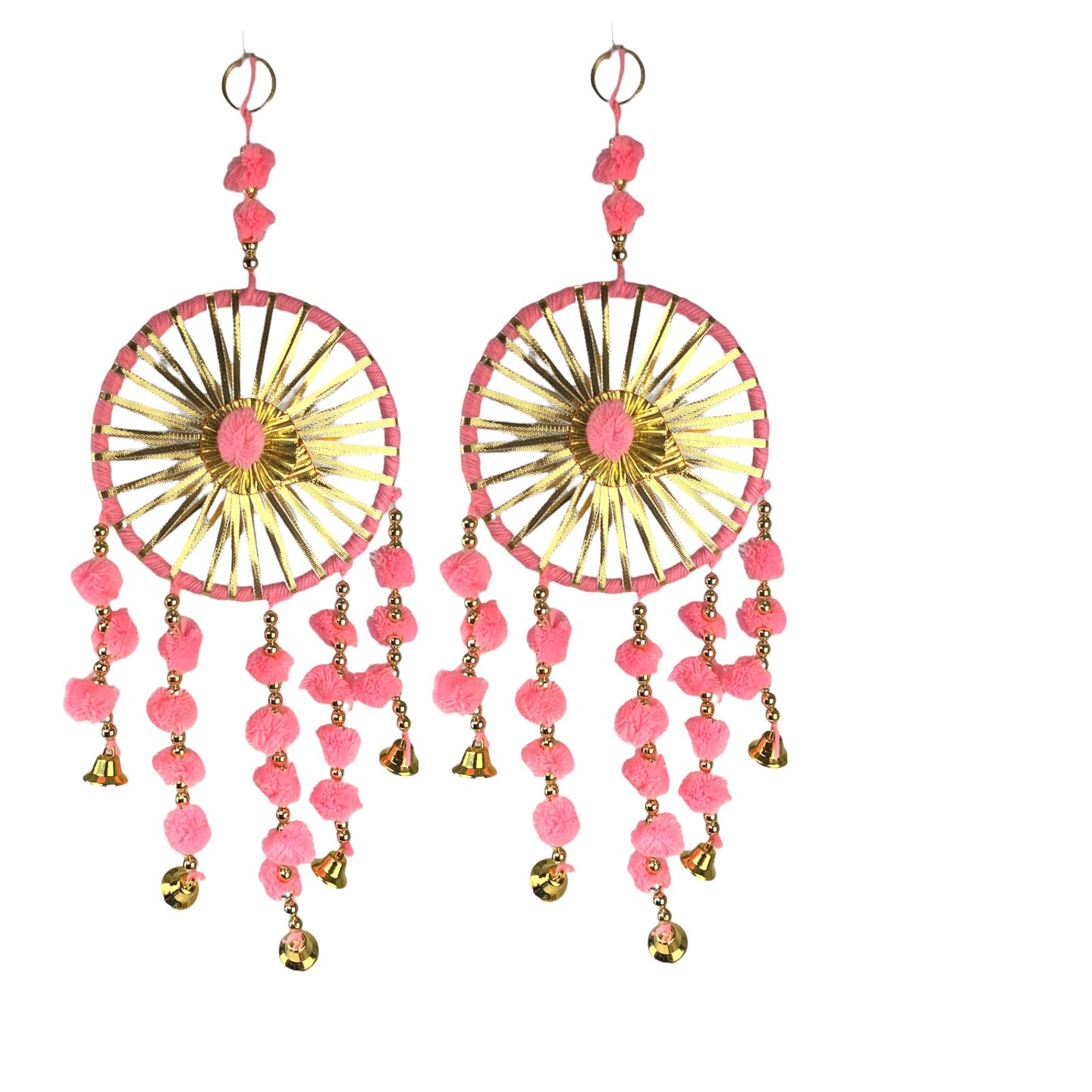 Ring Wall Hanging Woollen Stuffed Rajasthani Traditional Handicraft Set of 2 Wall Art Hanging Wind Chime Decorative Showpiece Diwali Gift Latkan for Home Office Decor