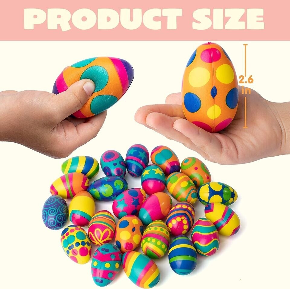 24 PCS Colorful and Squishy Toy Eggs for Easter Eggs Hunt, Stress Relief
