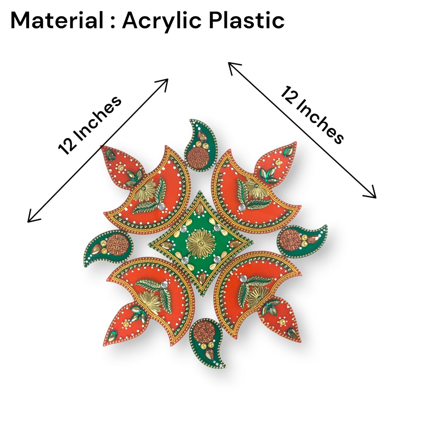 Acrylic Rangoli Set Indian Traditional Handmade Reusable Rangoli Diwali Navratri Home Temple Decor Floor Table Decoration - Deepawali Wedding Housewarming Gift Pack of 1 (12 Inches)
