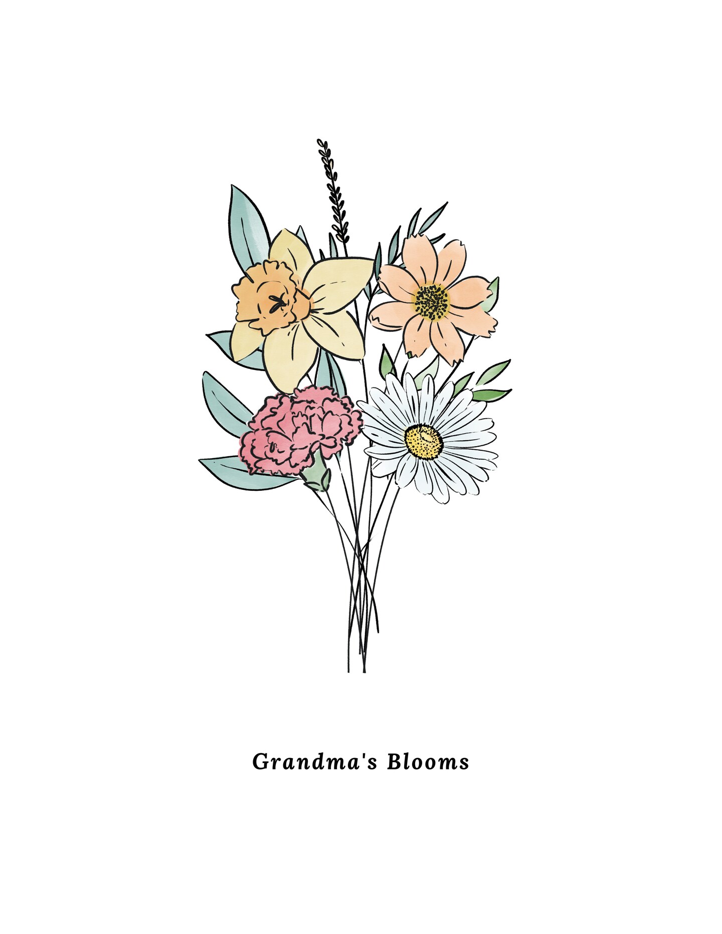 Custom Birth Flower Bouquet Up to 6 Flowers Unframed Art Print Personalized  Gift for Mom Parents Grandparents | MakerPlace by Michaels, image size:835x1080