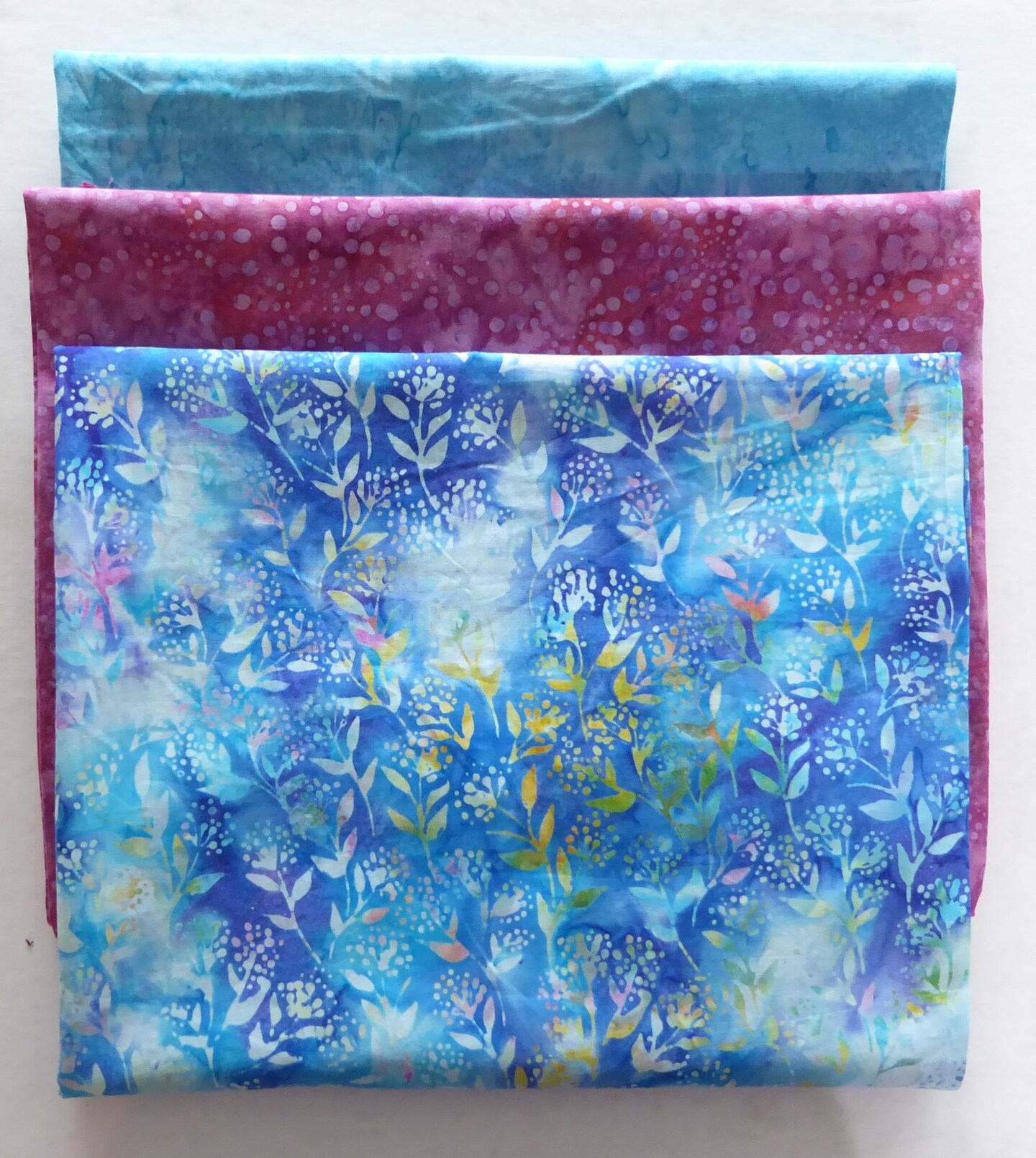 Batik Blues and Dark Pink 3 Yard Bundle Cotton by Sue&#x27;s Creating Cottage