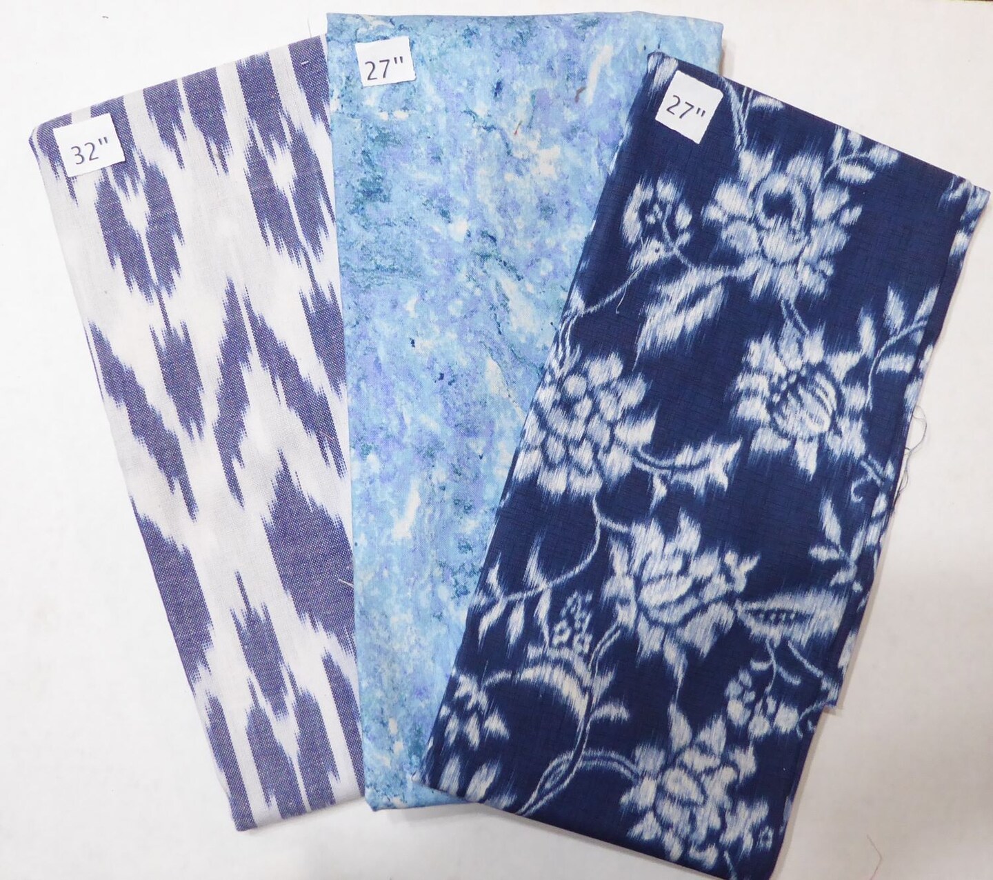 Blue Flowers Stonehenge Stripe Cotton Fabric 2yd 18in Last the Best End of Bolt