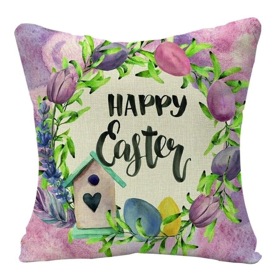 Easter Rabbit Linen Pillow Covers 18x18 Inch Set of 4 Easter Decorations gift