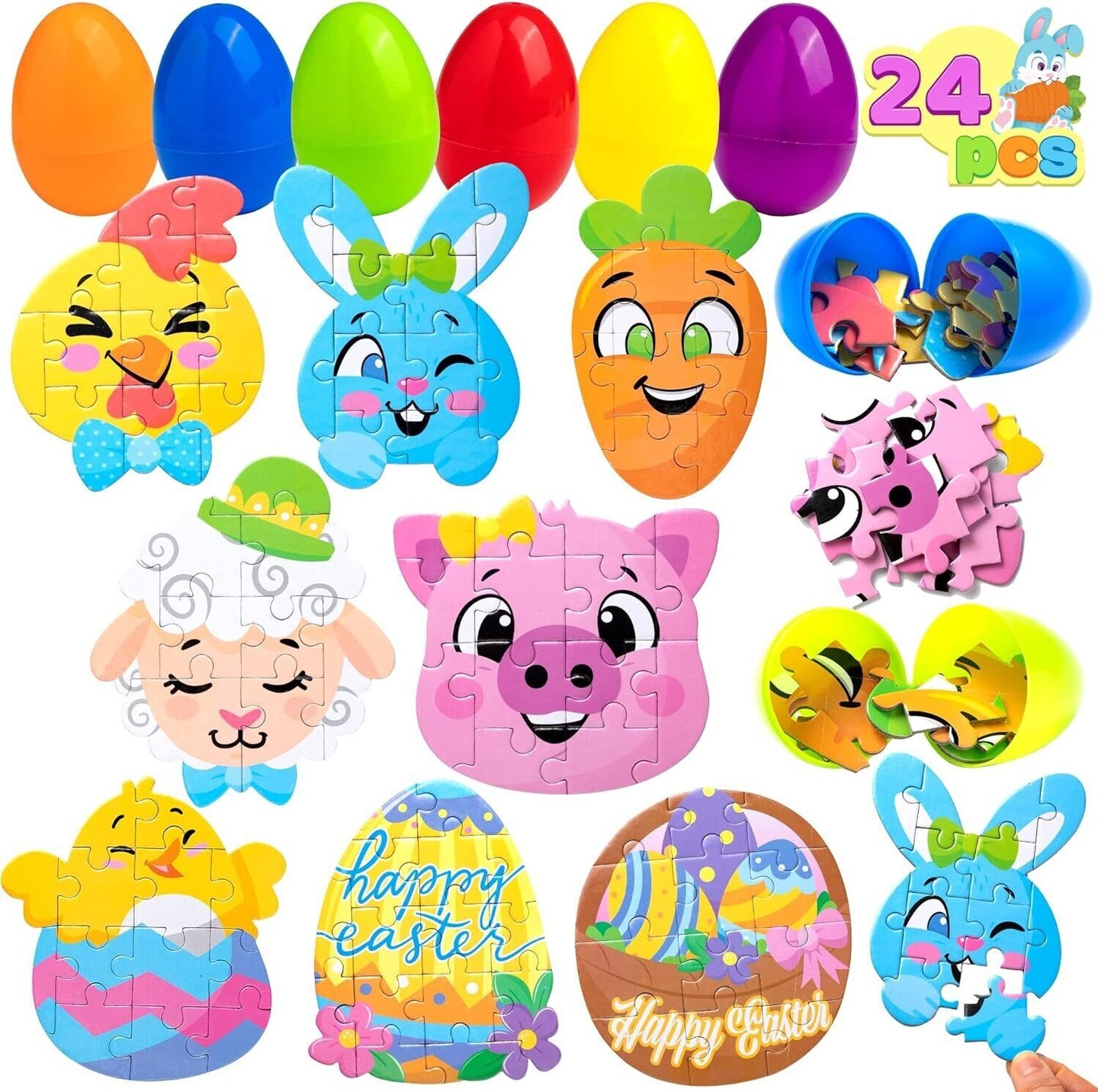 24 PCS Easter Egg Jigsaw Puzzles Easter Eggs with Toys Inside for Easter Party