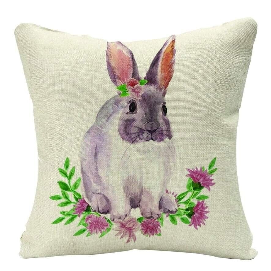 Easter Rabbit Linen Pillow Covers 18x18 Inch Set of 4 Easter Decorations gift