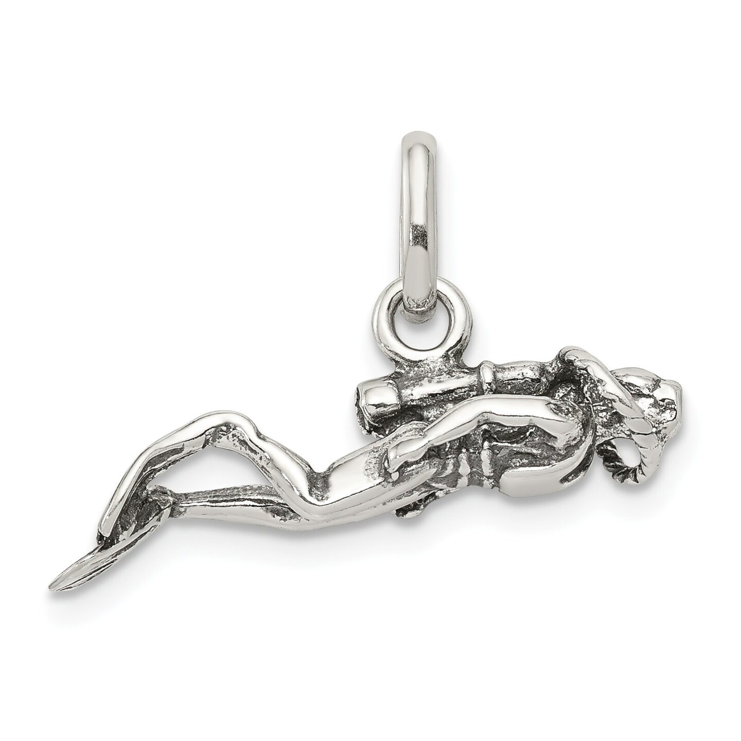 Sterling Silver Antiqued Scuba Diver Charm Pendant Jewerly 8mm x 24mm