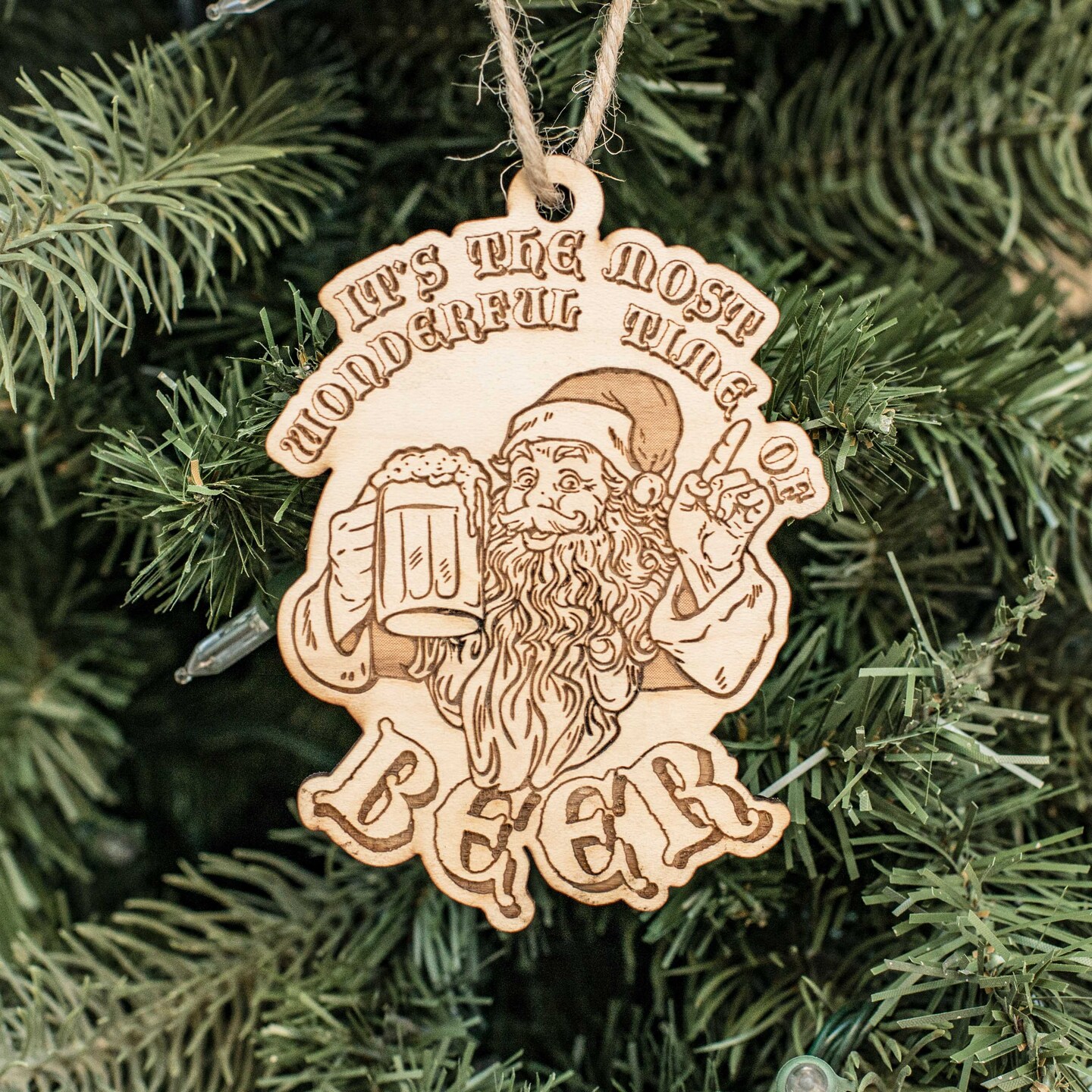 Ornament - It's the Most Wonderful Time of Beer - Raw Wood 3x4in Ornament - It's the Most Wonderful Time of Beer - Raw Wood 3x4in