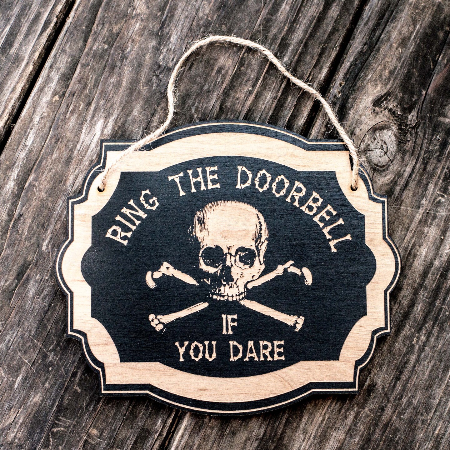 Ring the Doorbell If You Dare - Black Halloween Door Sign 7x6inches