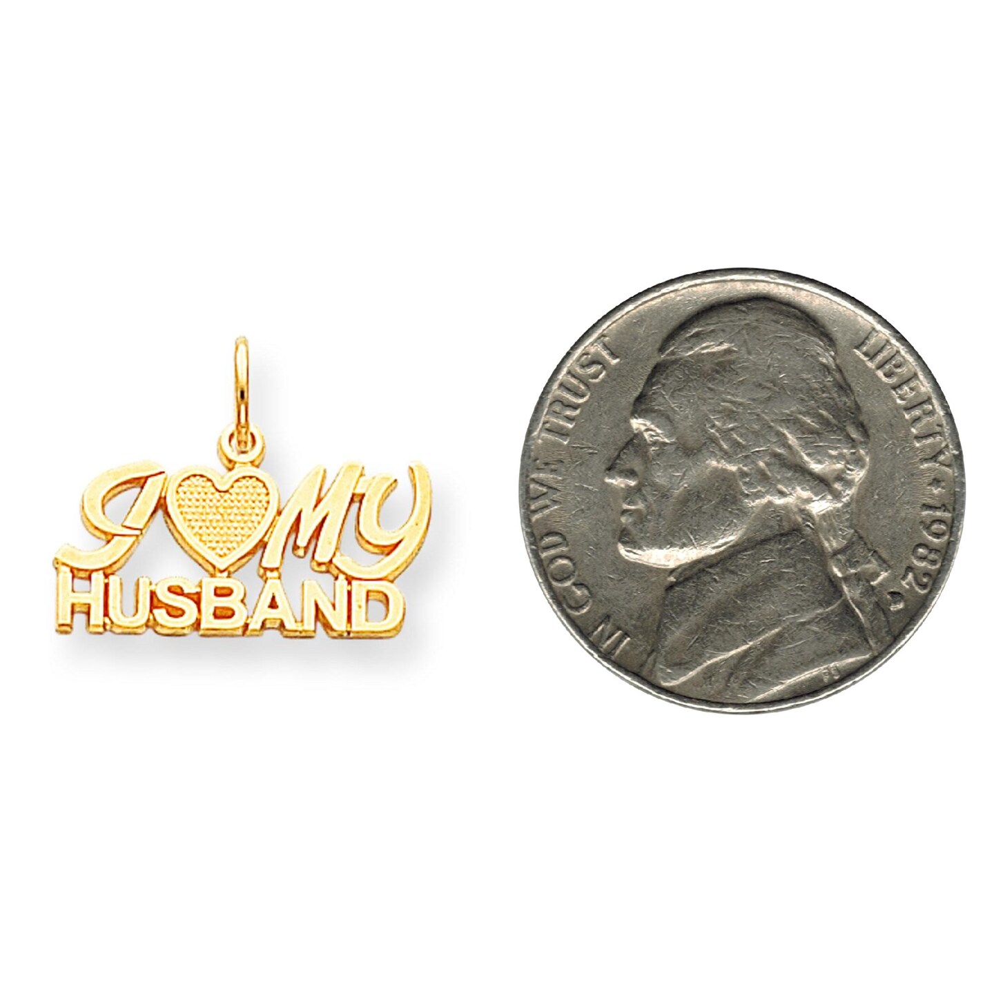 10K Yellow Gold I Love My Husband Charm Pendant Jewelry 18mm x 21mm