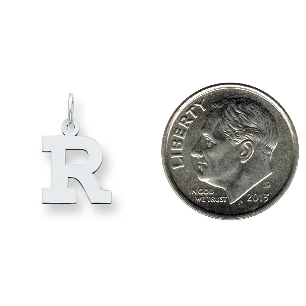 Sterling Silver Small Block Initial Letter R Charm Jewerly 16mm x 10mm