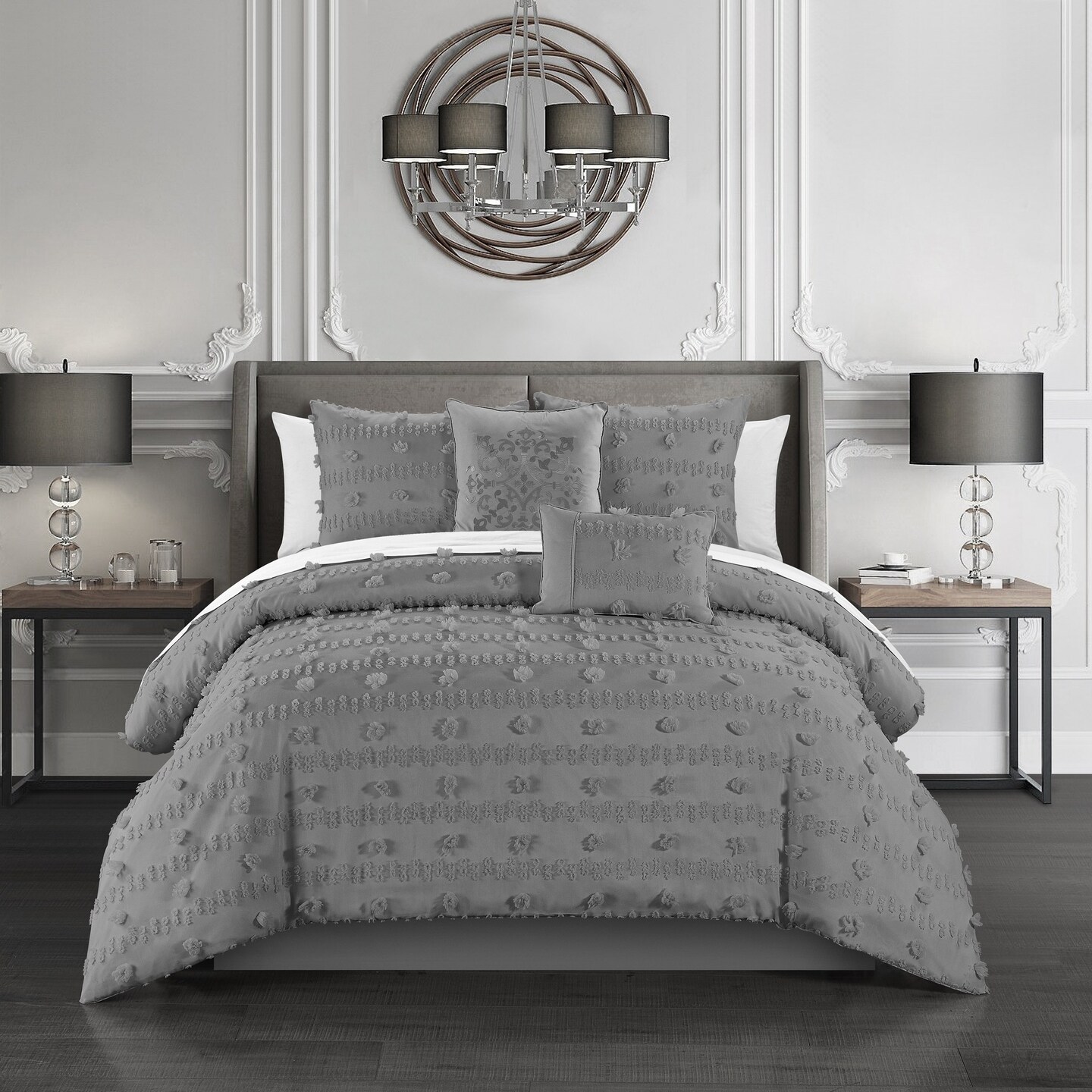 Chic Home Ahtisa 5 Piece Comforter Set Jacquard Floral Applique Design Bedding