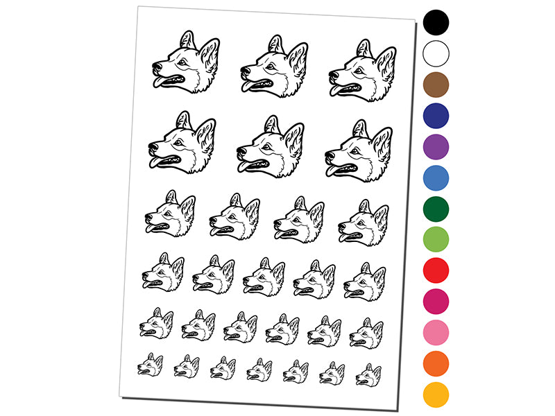 Pembroke Welsh Corgi Head Dog Temporary Tattoo Water Resistant Fake Body Art Set Collection