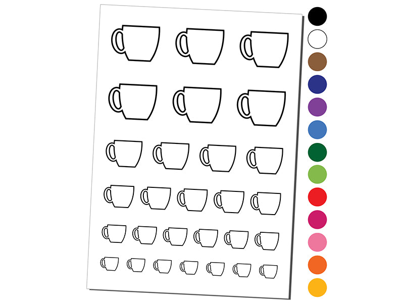 Coffee Mug Cup Outline Temporary Tattoo Water Resistant Fake Body Art Set Collection