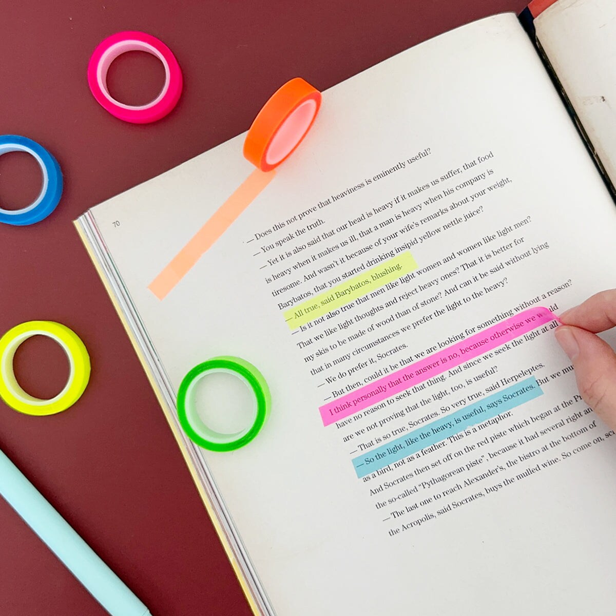 Wrapables Transparent Fluorescent Neon Removable Highlighter Tape 8mm x 5M (Set of 5)