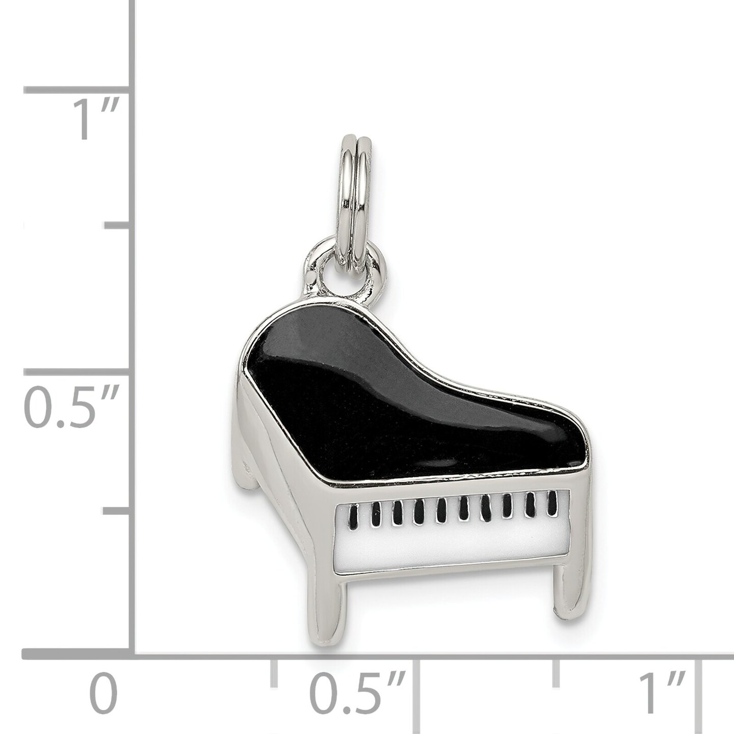Sterling Silver Enameled Piano Charm Music Pendant Jewerly 15mm x 15mm