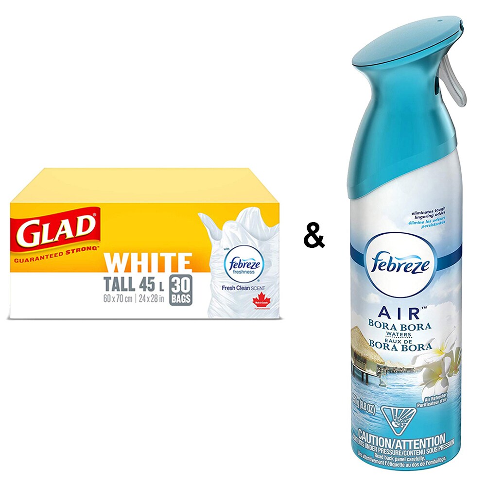 Febreze Glad White Garbage Bags - Tall 45 Litres - Fresh Clean Scent, 30 Trash Bags by   and Air Freshener, Bora Bora
