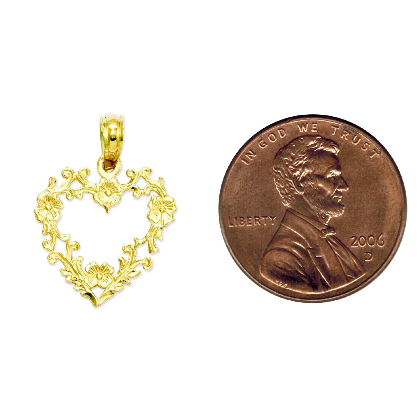 14K Yellow Gold Flower Heart Charm Floral Love Pendant! Jewerly 19mm x 15mm