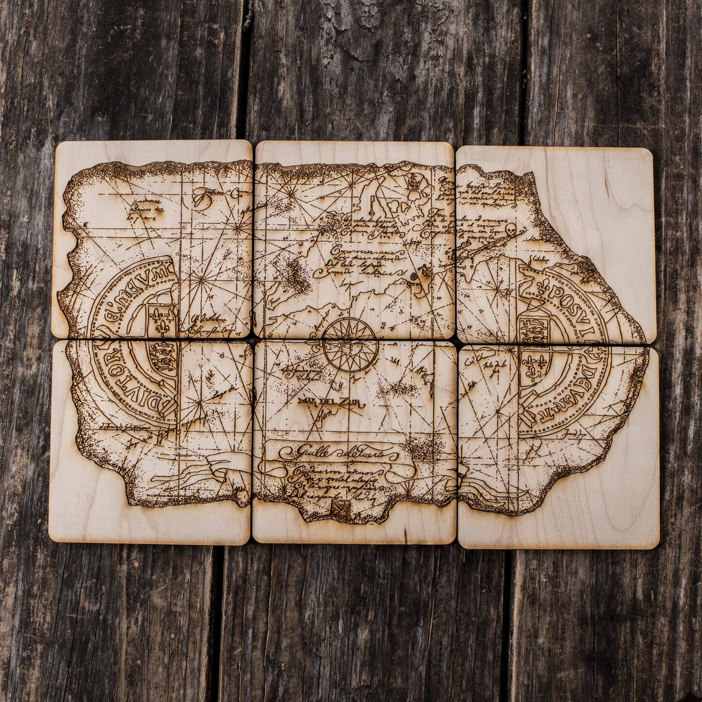 One Eyed Willie Treasure Map Wood Coaster Set of six 4x4in Raw Wood One Eyed Willie Treasure Map Wood Coaster Set of six 4x4in Raw Wood