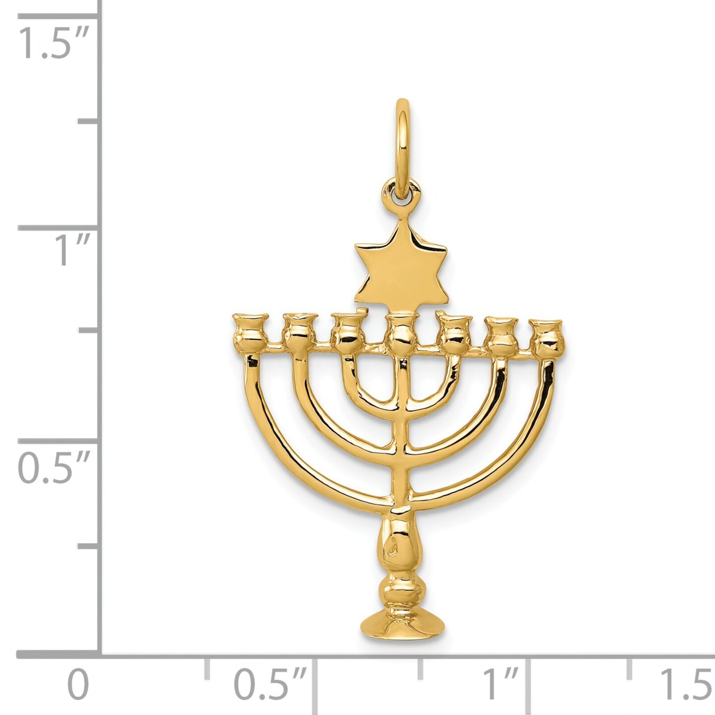 14K Gold 3D Menorah Charm Hanukkah Religious Jewelry 30mm x 20mm