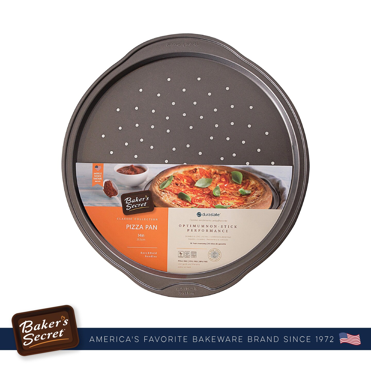 Baker's Secret Non stick Pizza Pan for Oven 16", Carbon Steel Pizza Baking Pan, Non-stick Bakeware Food-Grade Coating For Easy Release Dishwasher Safe Oven Baking Supplies - Classic Collection