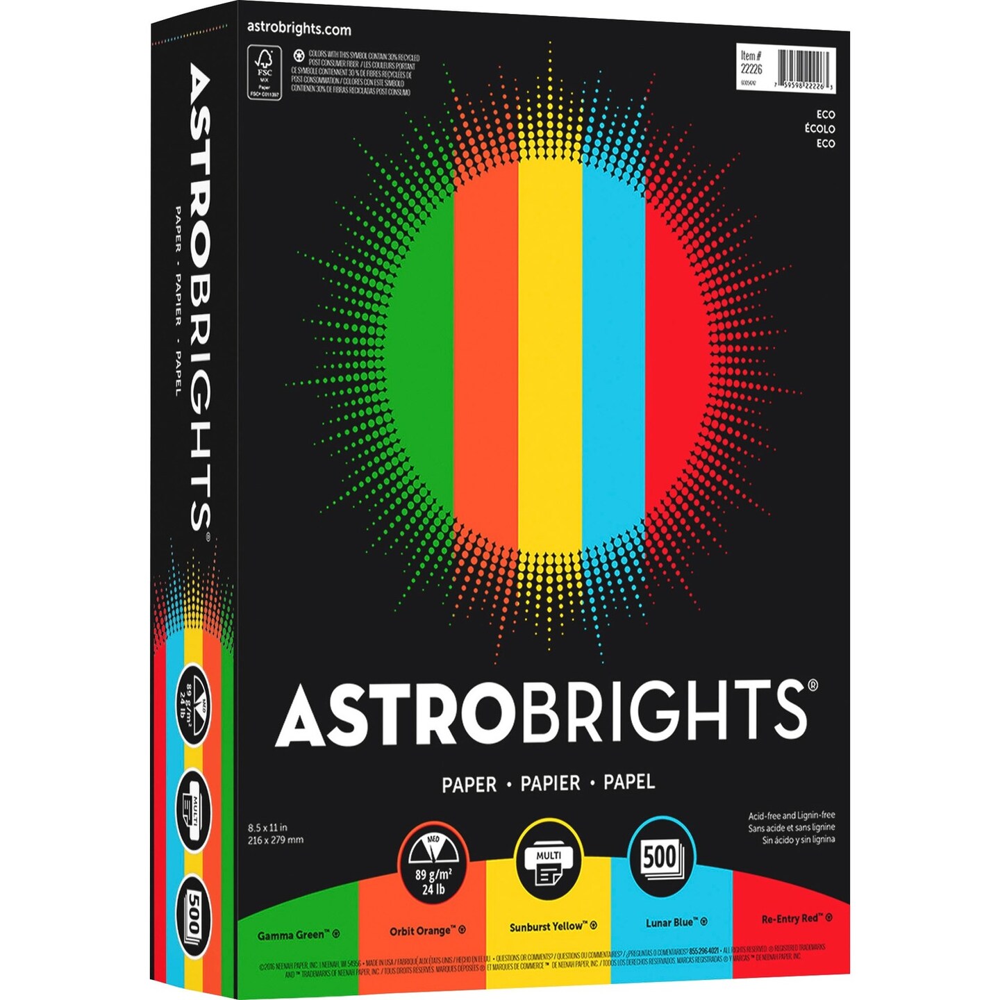 Wausau Papers Eco Brights Colored Paper 24 lb 8-1/2 x 11 Assorted 500 Sheets