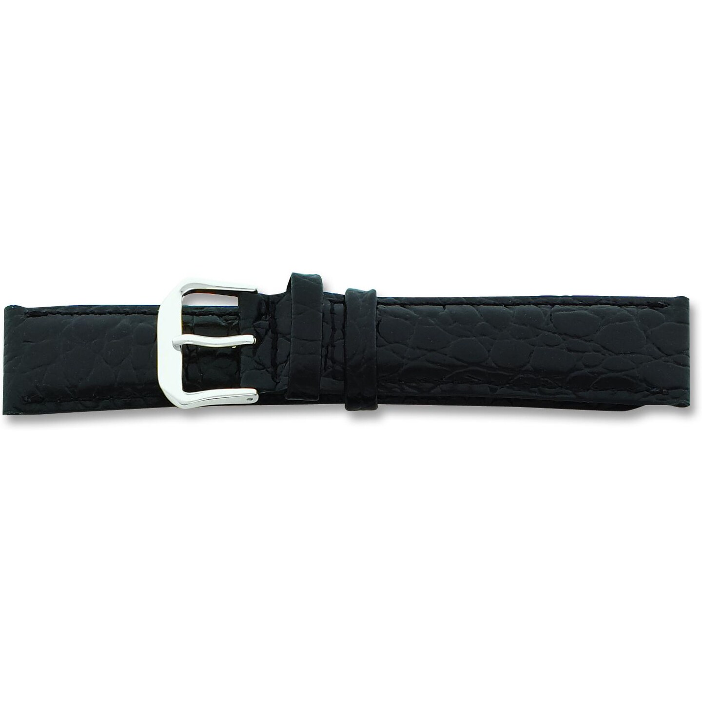 de Beer Black Alligator Grain Leather Watch Band 19mm Long Silver Color