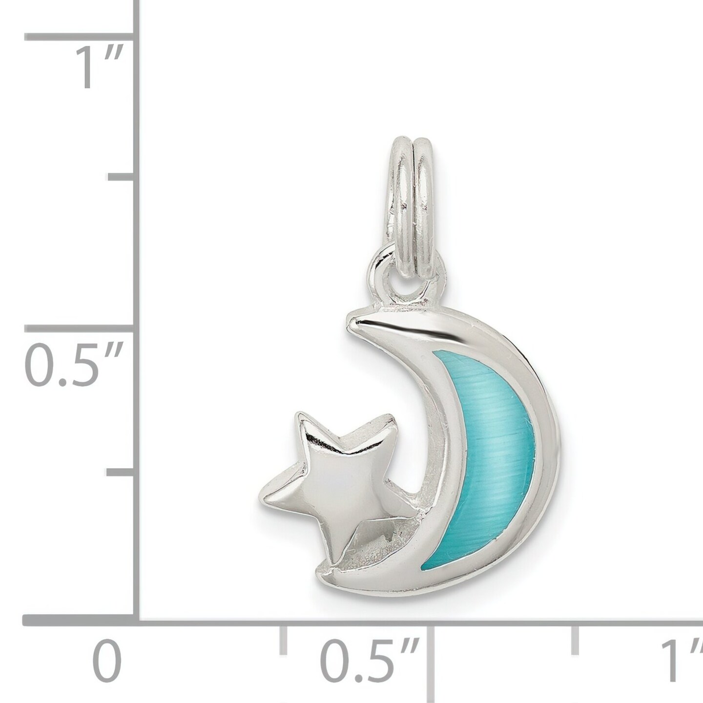 Sterling Silver Blue Enamaled Moon & Star Charm Pendant Jewerly 20mm x 13mm