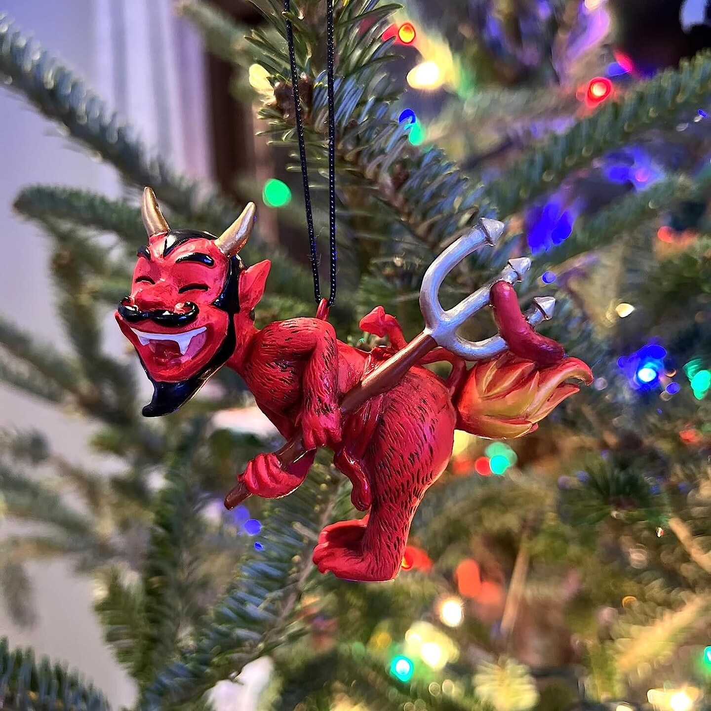 Tree Buddees Devil's Cookout Funny Christmas Ornament with The Devil Cooking a Hot Dog