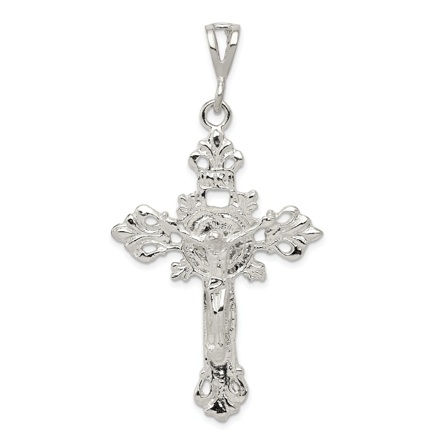 Sterling Silver INRI Crucifix Pendant Charm Jewelry 60mm x 31mm
