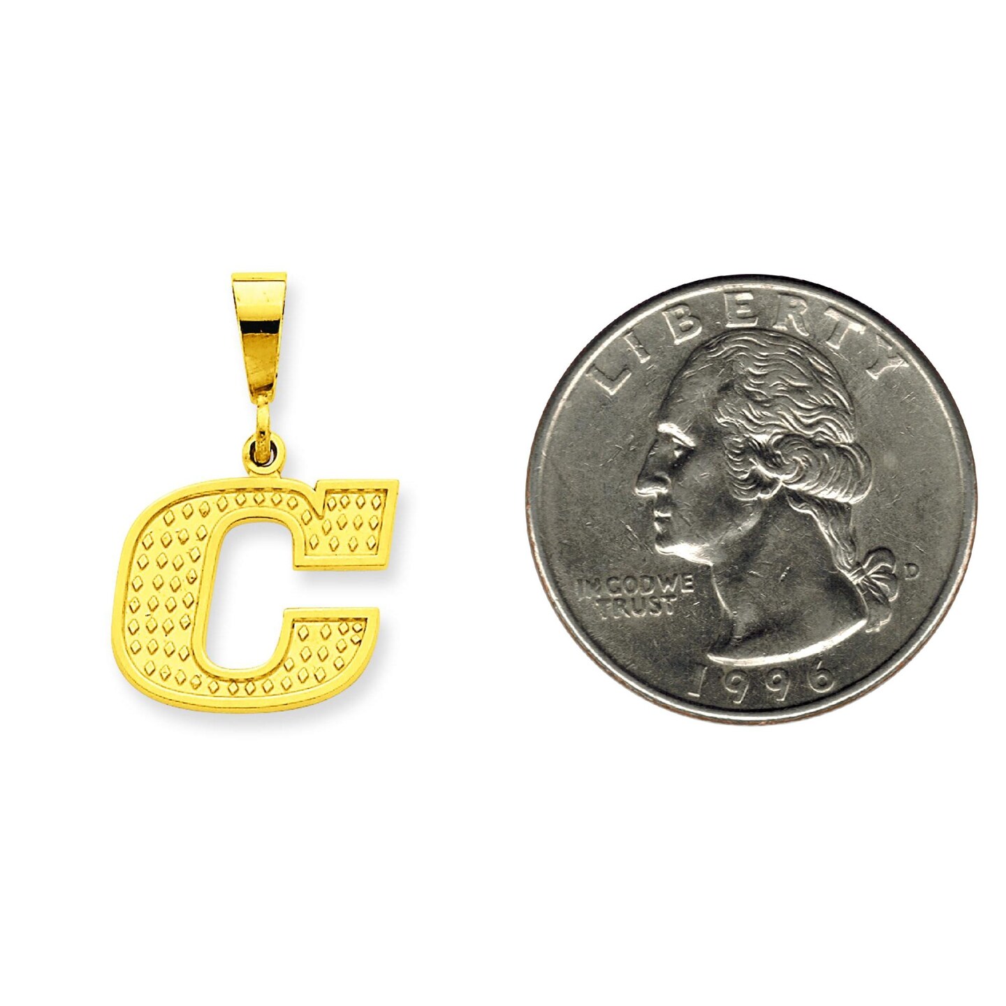 14K Yellow Gold Initial C Charm Letter Pendant Jewelry 26mm x 16mm