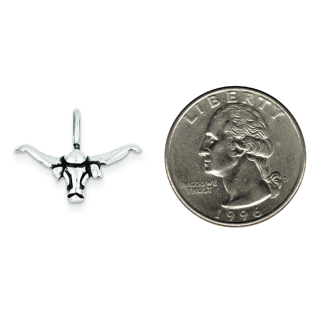 Sterling Silver Bull w/Horns Pendant Charm Jewelry 15mm x 23mm