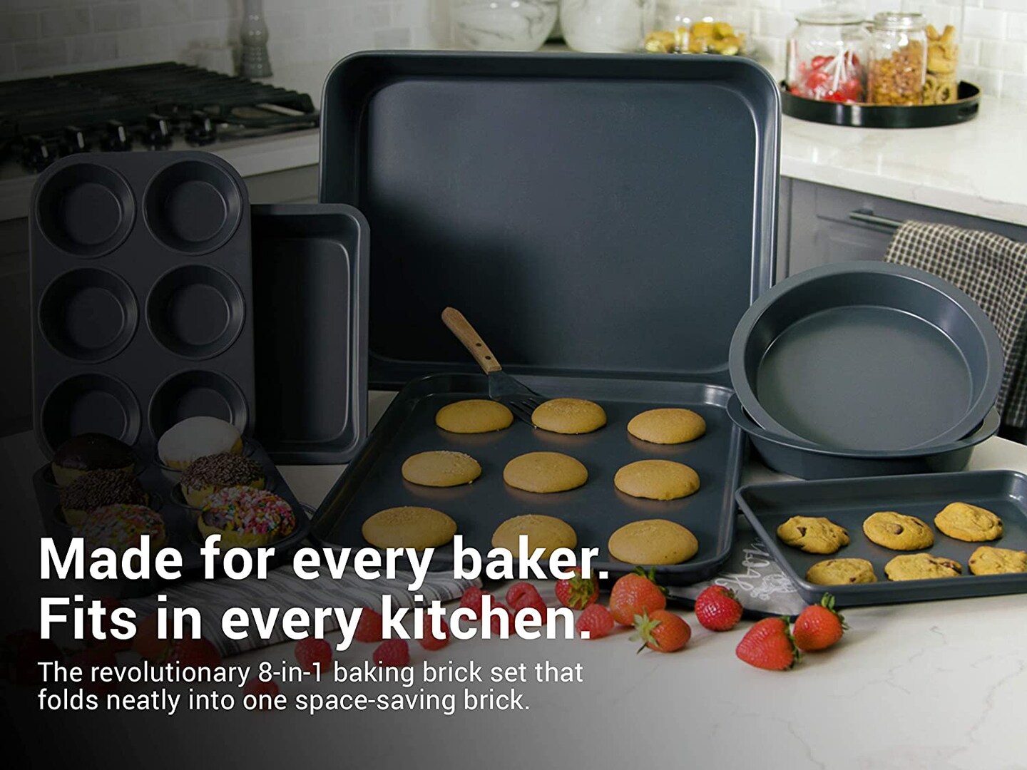 Elbee Home 8-Piece Nonstick Aluminized Steel, Space Saving Baking Set