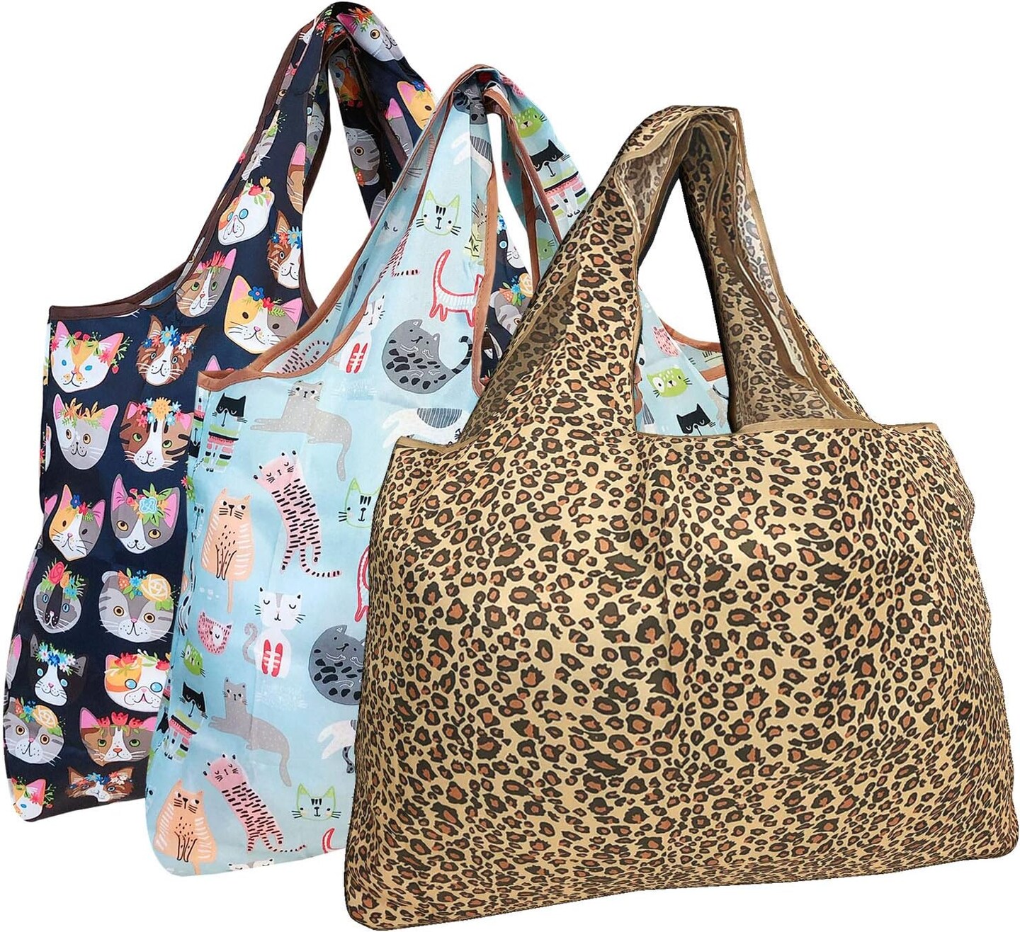 Wrapables Large Foldable Tote Nylon Reusable Grocery Bag, 3 Pack
