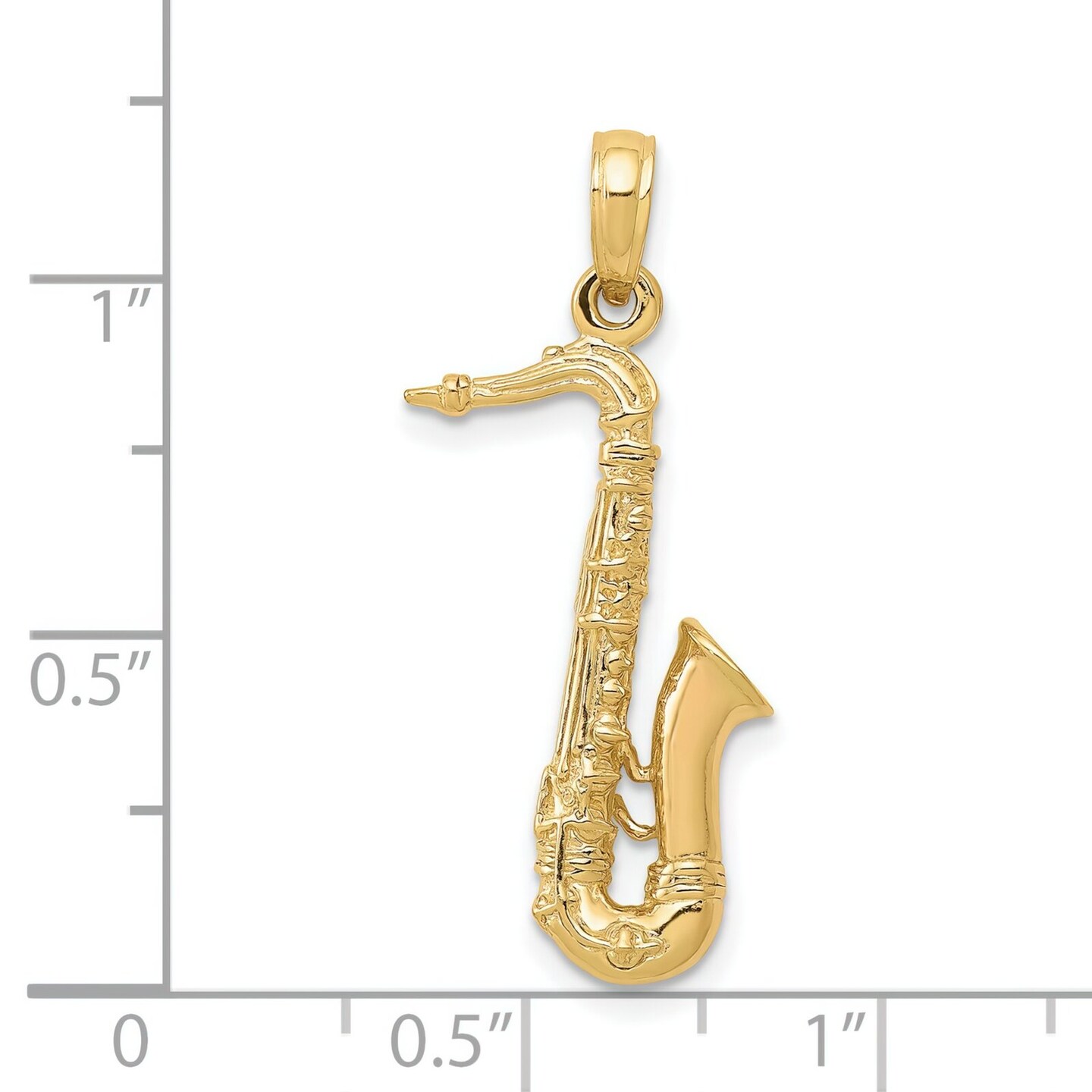 14K Yellow Gold 3D Saxophone Charm Music Pendant Jewerly 29mm x 7mm