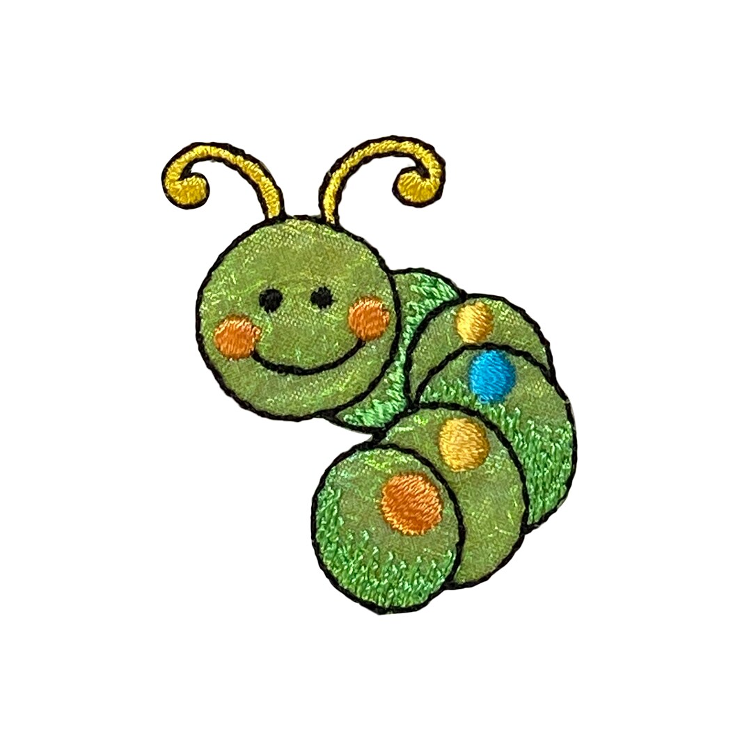 Caterpillar, Shimmery, Whimsical Patches, Embroidered, Iron on Patch