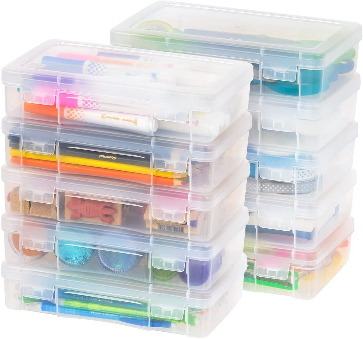 Large Plastic Hobby Art Craft Supply Organizer Storage Box with Snap-Tight  Closure Latch, 10 Pack, Art Satchel Storage Case for Ribbons, Beads