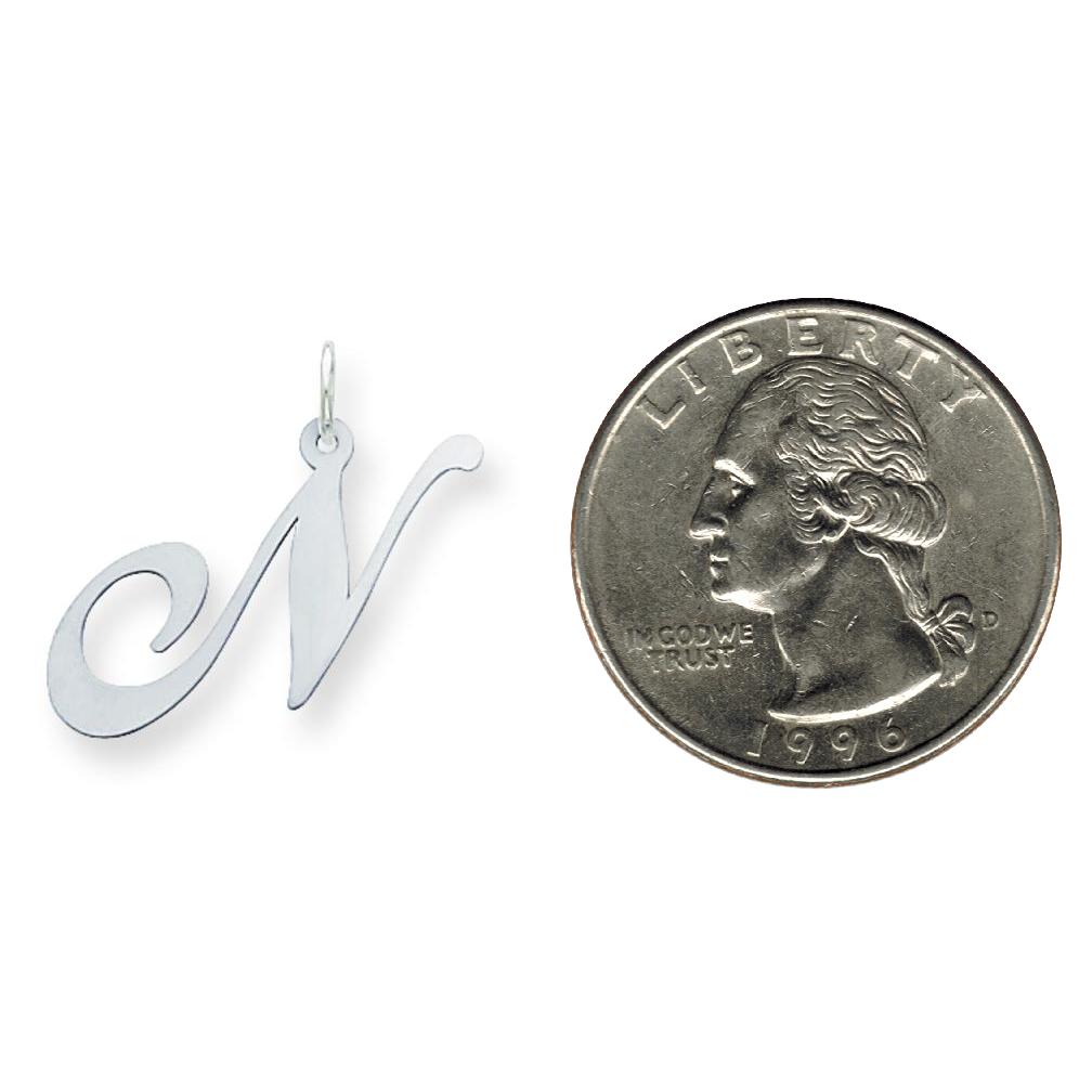 Sterling Silver Large Script Initial Letter N Charm Jewerly 21mm x 17mm