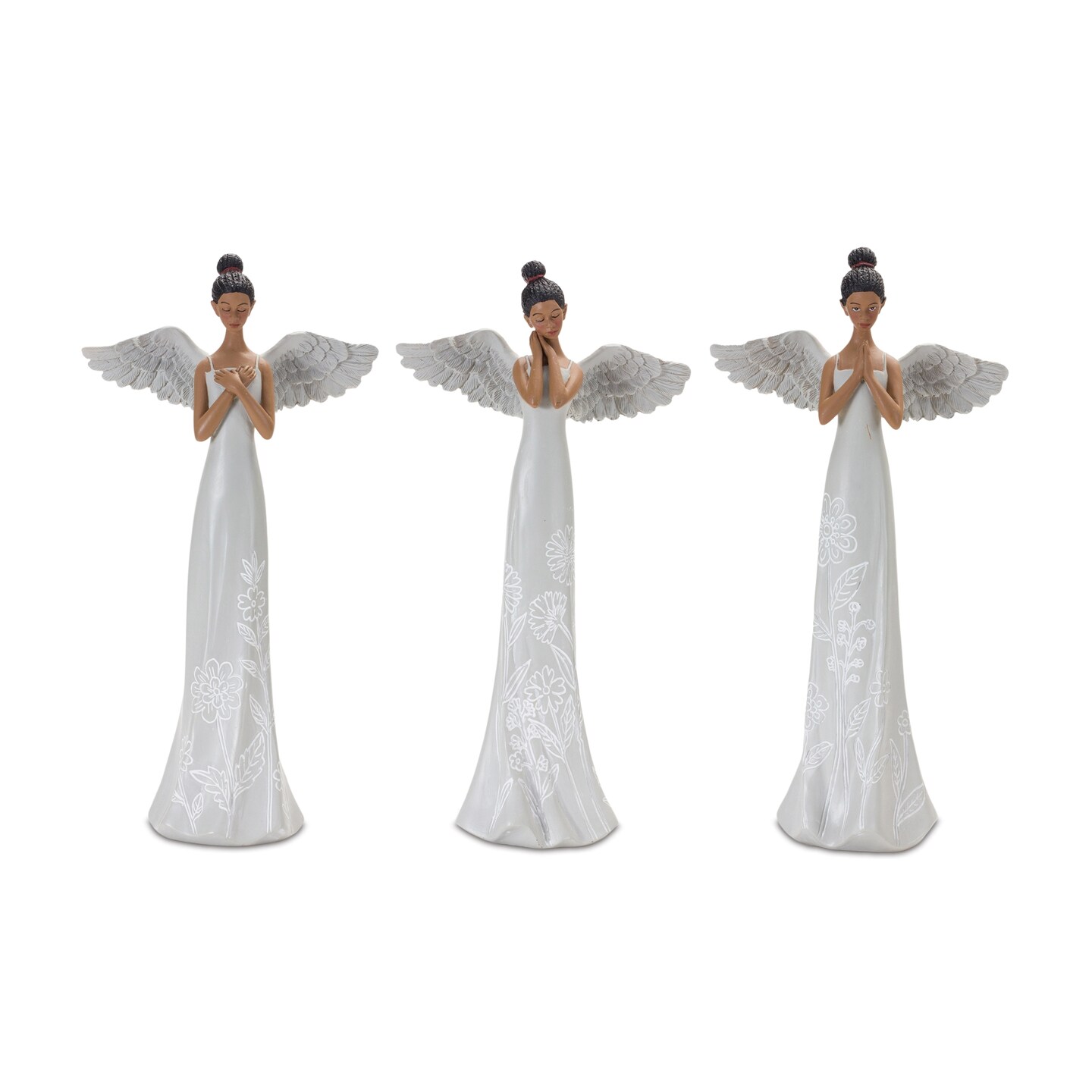 Melrose Set of 3 Floral Etched Angel Tabletop Figurines 12.5&#x22;