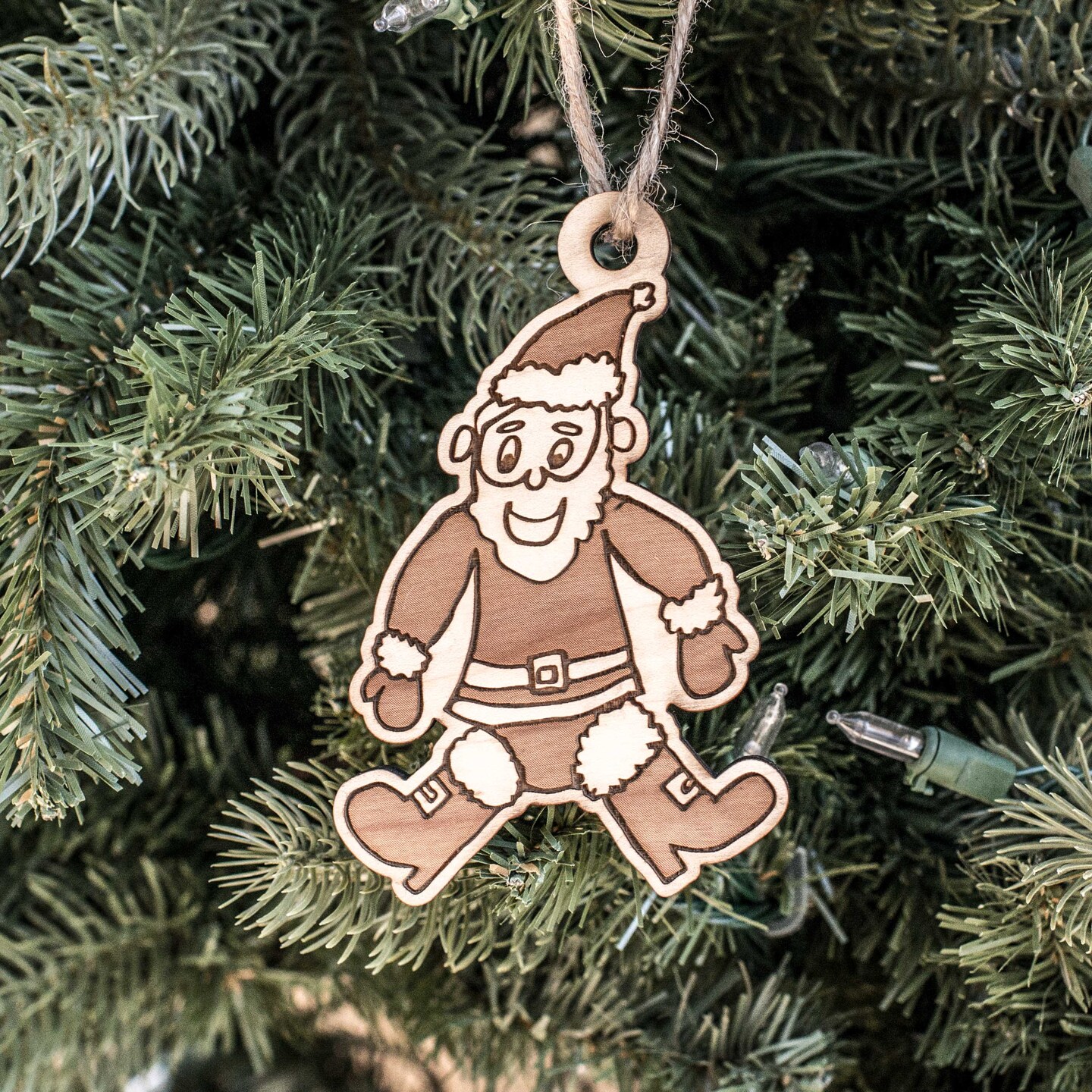 Ornament - Cartoon Santa - Raw Wood 4x3n Ornament - Cartoon Santa - Raw Wood 4x3n