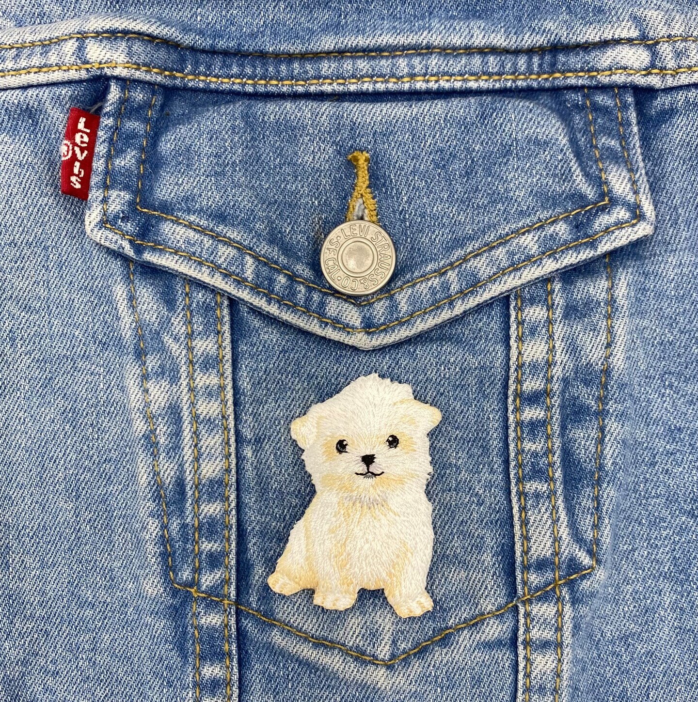 Maltese Puppy Dog, Realistic Pets, Embroidered, Iron on Patch