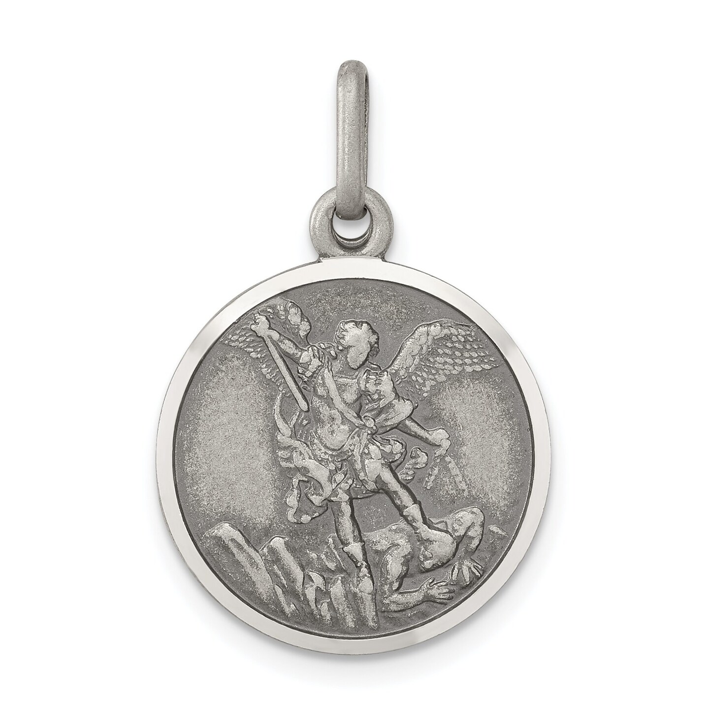 Sterling Silver Saint Michael Round Medal Pendant