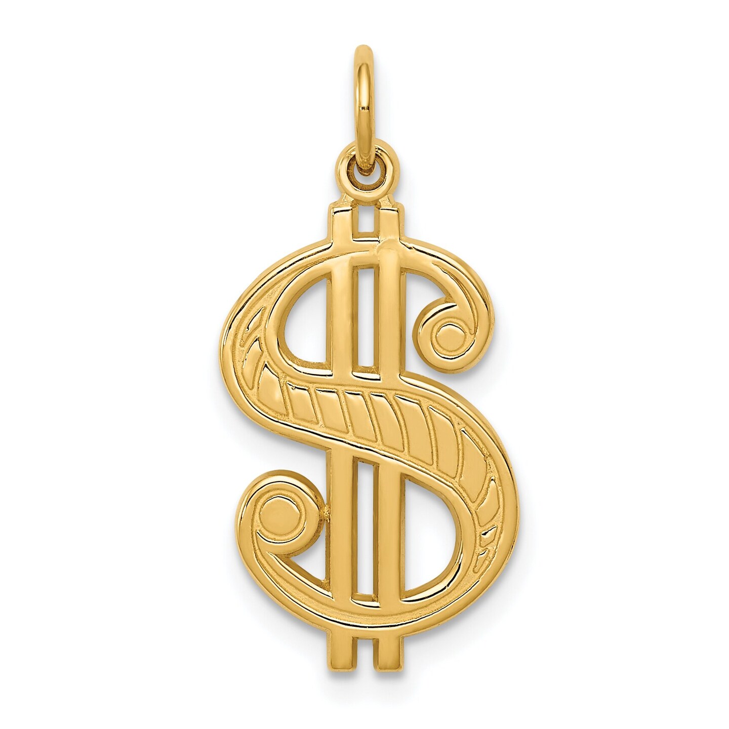 14K Yellow Gold Dollar Sign Charm Money Symbol Pendant Jewerly 26mm x 12mm